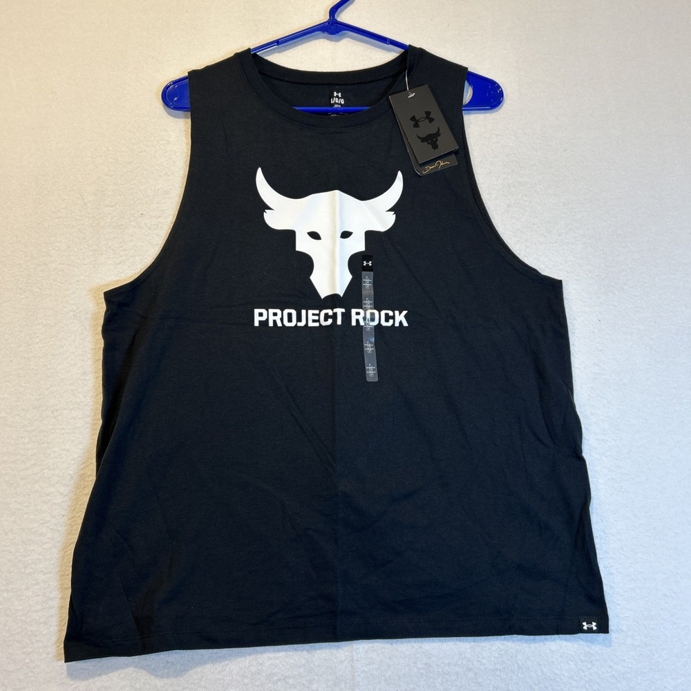 Under Armour Project Rock Tank Womens Muscle Tee Size Large Loose Fit Black